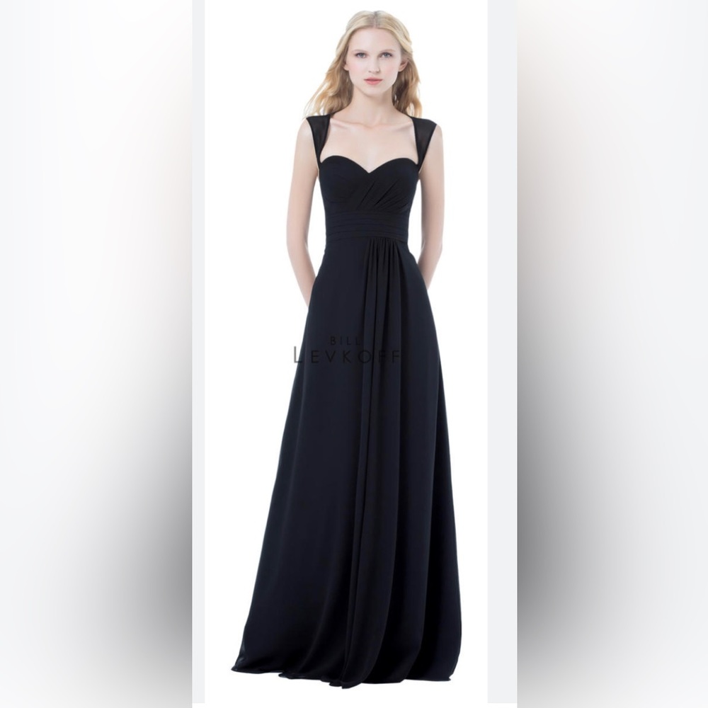 Bill Levkoff - Size 14 - Chiffon V-Neck A-Line Dress Black - Style 485